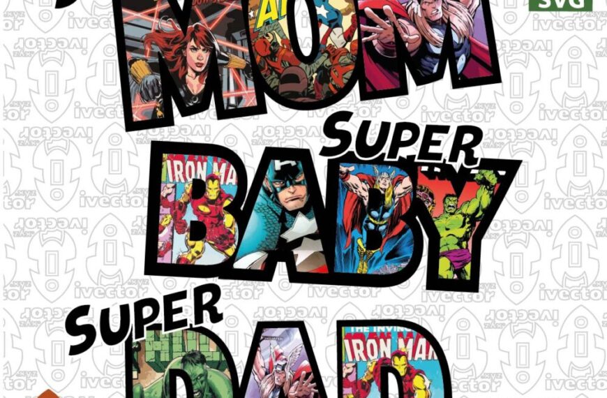 Diseño vectorial familiar de superhéroes retro – Ilustración estilo cómic para mamá, papá e hijo