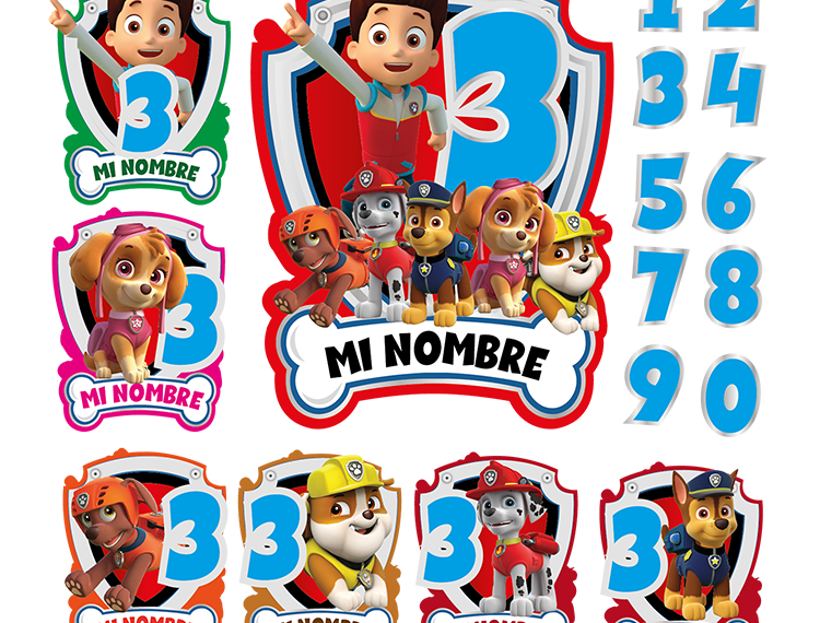 Personajes Paw Patrol Estampado para Fiestas Vector